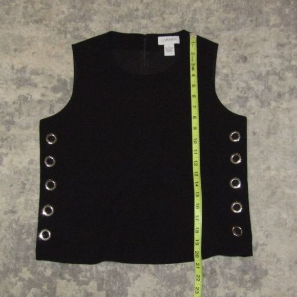 NA Carmen Marc Valvo Black Side Eyelet Shrunken Sleeveless Dress Top Sz S - Picture 7 of 9
